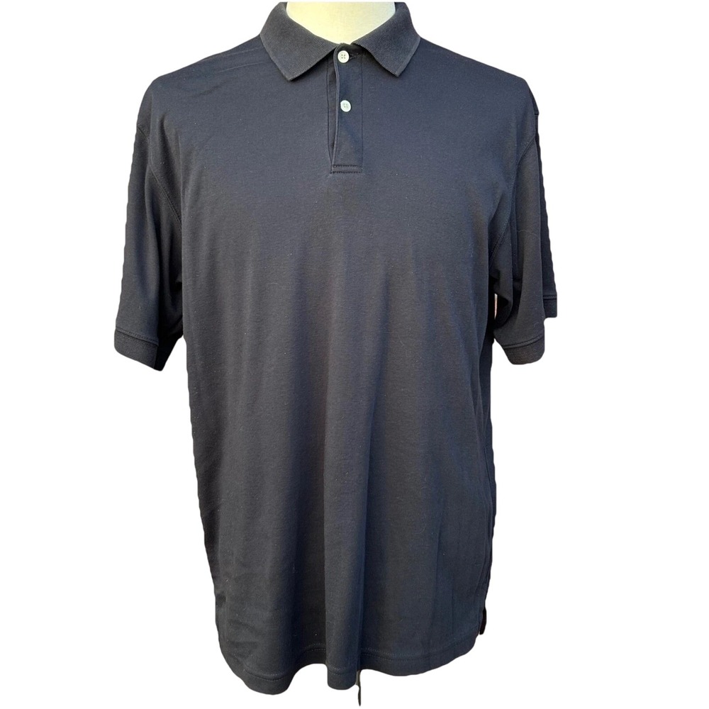 L.L. Bean Polo Shirt Mens Large‎ Navy Blue Solid Short Sleeve Classic Preppy